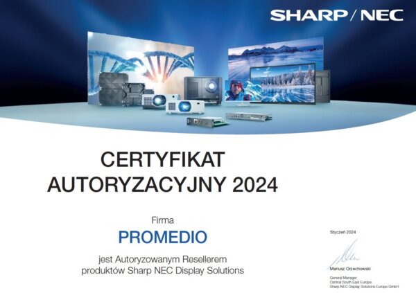 Sharp NEC certyfikat autoryzowanego partnera 2024