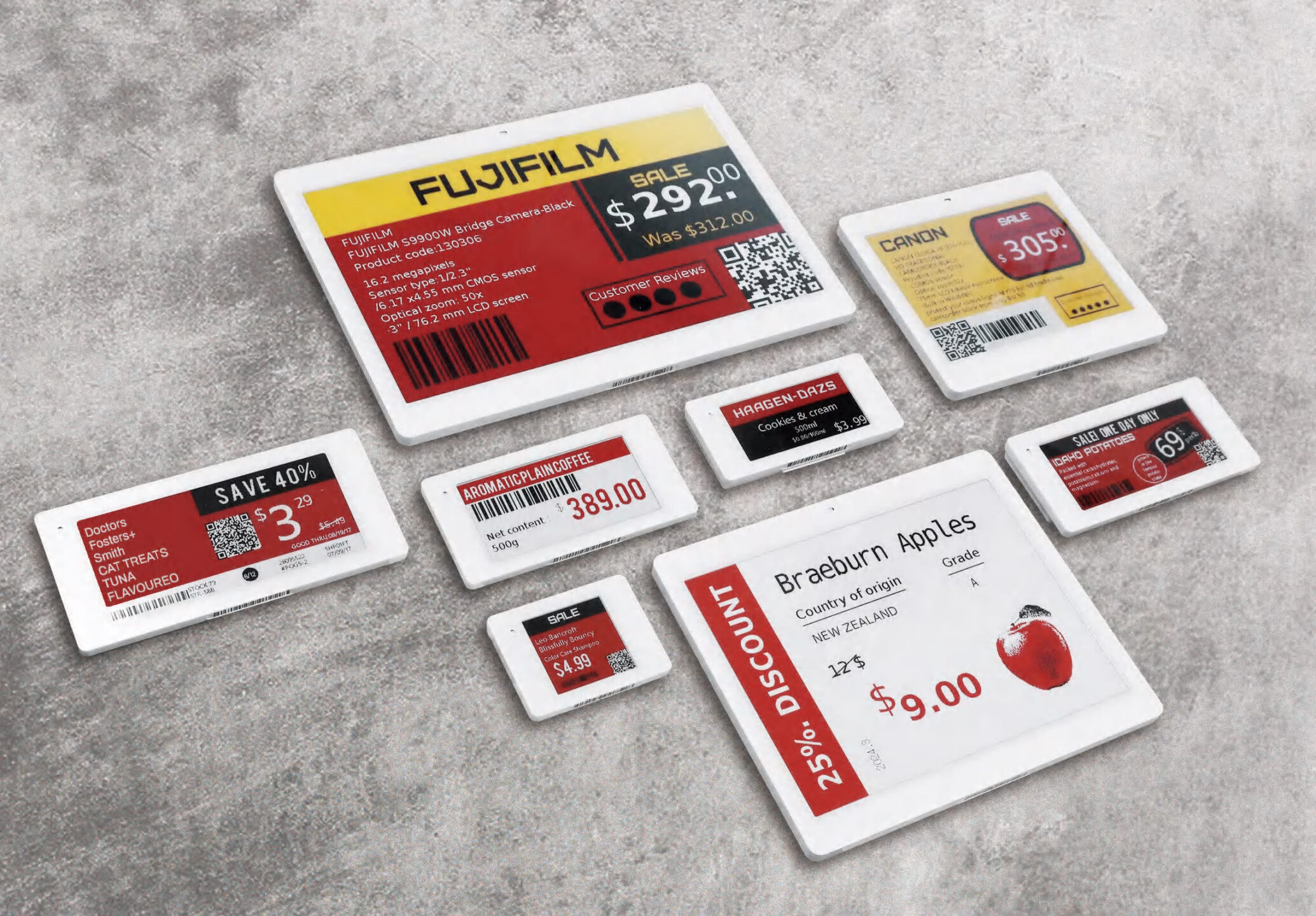 Wielokolorowe elekroniczne etykiety cenowe ESL